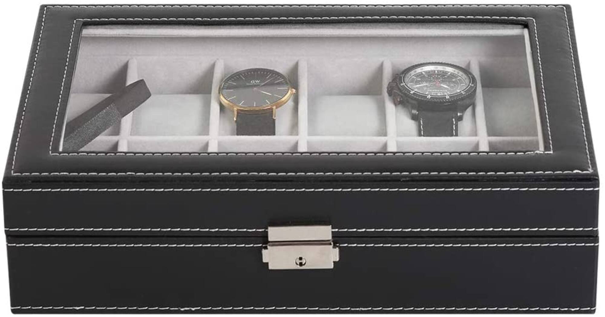 Charcoal Black Dozen Leather Watch Box